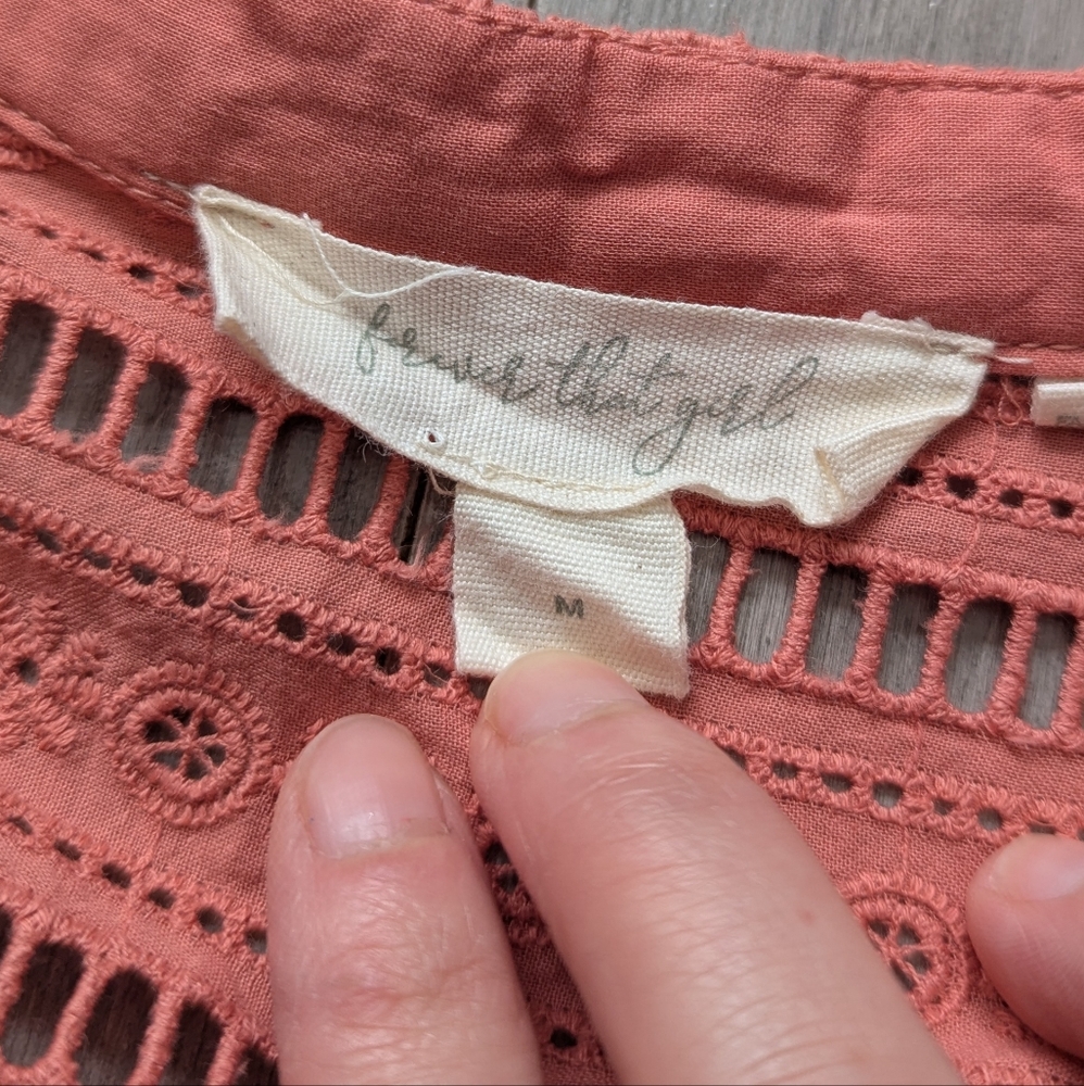 Forever That Girl Anthropologie mini dress Pink Coral Eyelet Long Sleeves Medium - Picture 6 of 11